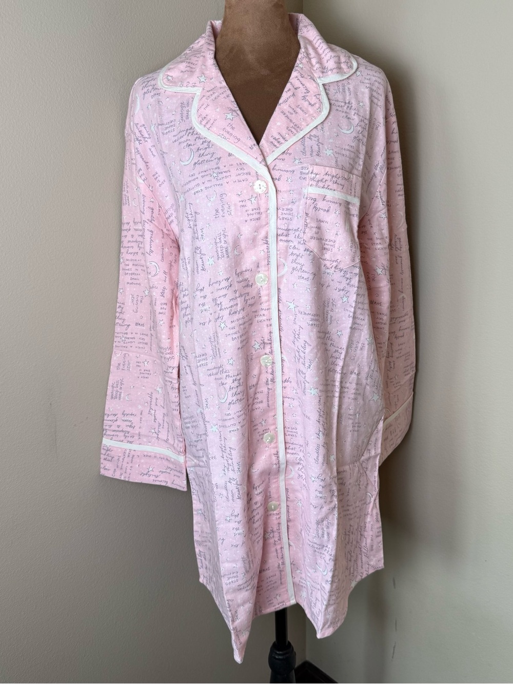 Vintage Allison Rhea Flannel Nightgown Pajamas Small Pink Moon Stars Celestial